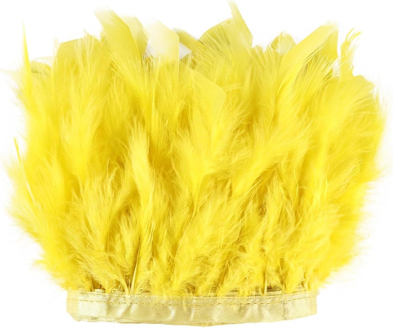 MAOFENG 2 Yards Natural Turkey Feathers Trim Sewing Fringe Fashion Dress Sewing 4-6inch for DIY Handicrafts Costumes Decoration,Yellow - Image 1